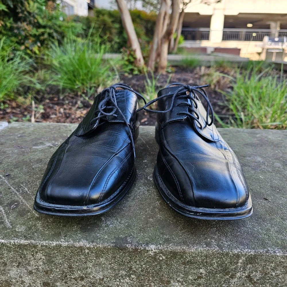 Johnston & Murphy Harding Panel Oxford Dress Shoes 9 Black Leather Square Toe